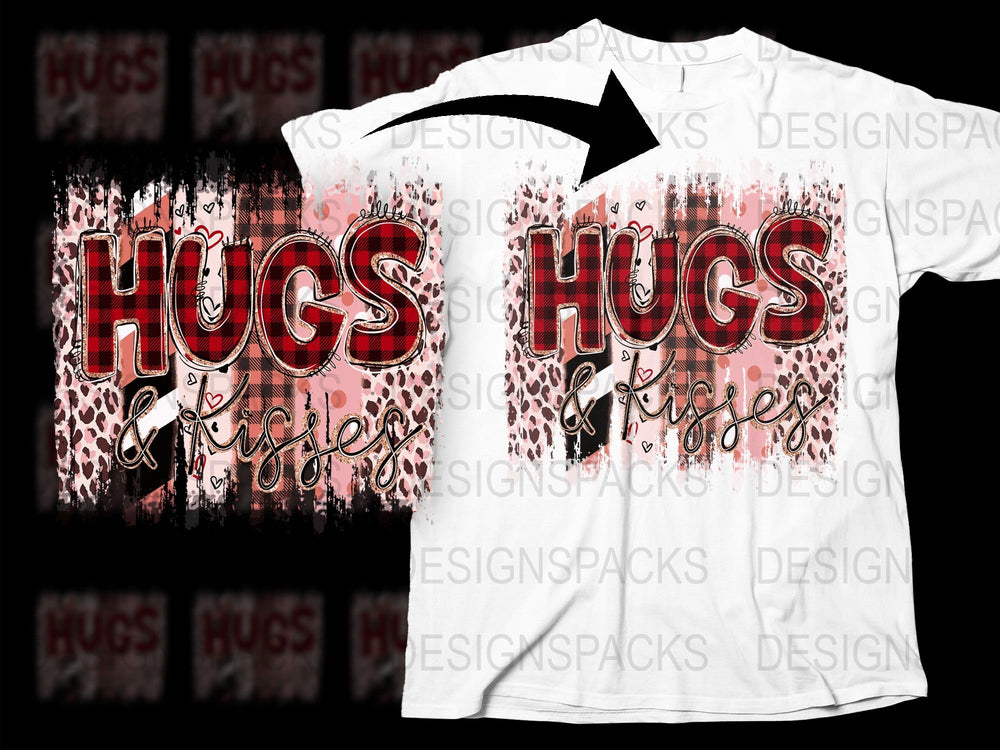 Hugs and Kisses T-Shirt, Red and Black Buffalo Plaid, Leopard Print, Graphic Tee for Valentine's Day Gifts