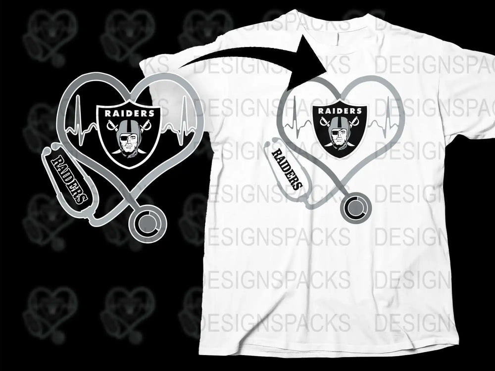 Raiders Heart Stethoscope T-Shirt, Nurse Doctor Medical Fan Apparel, Unisex Sports Team Tee
