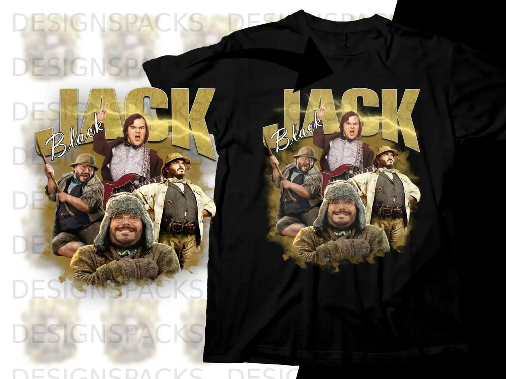 Black Jack t-shirt design featuring movie characters and lettering.
