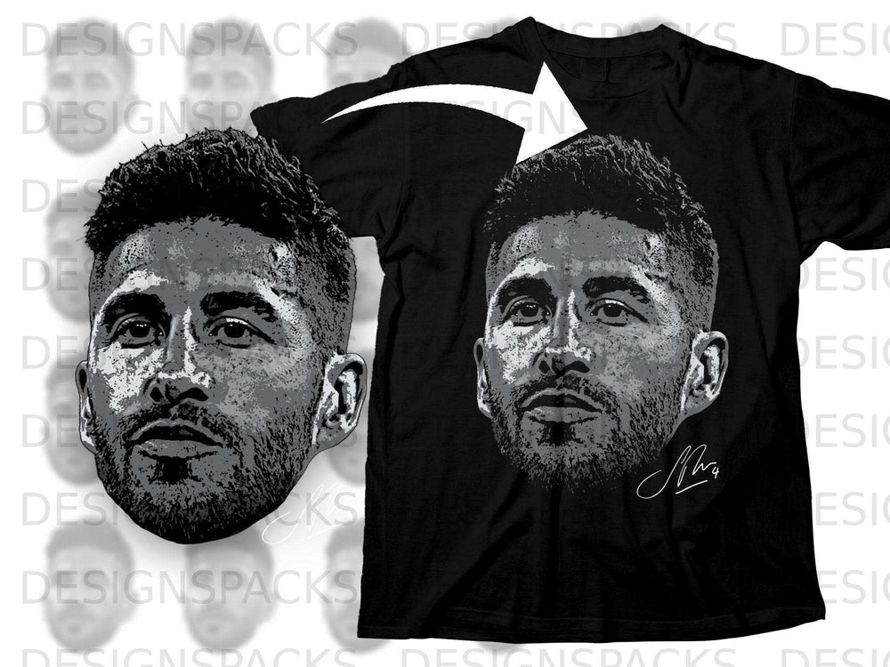 Realistic Black Graphic Face Print T-shirt Design