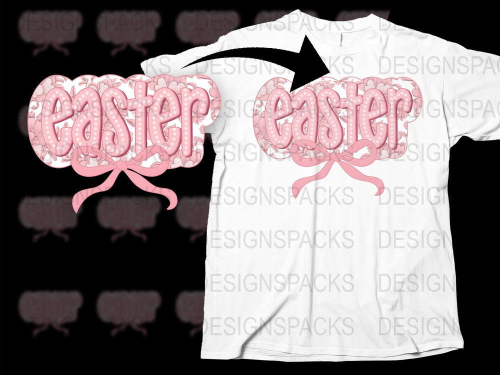 Easter T-Shirt with Pink Bow Design, Cute Easter Egg Graphic Tee, Holiday Apparel for Spring Celebrations