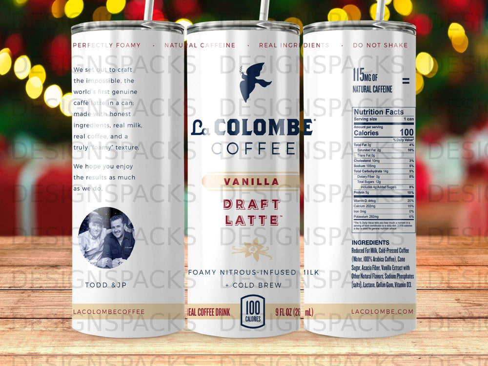 La Colombe Draft Latte coffee in a can with nutrition facts.
