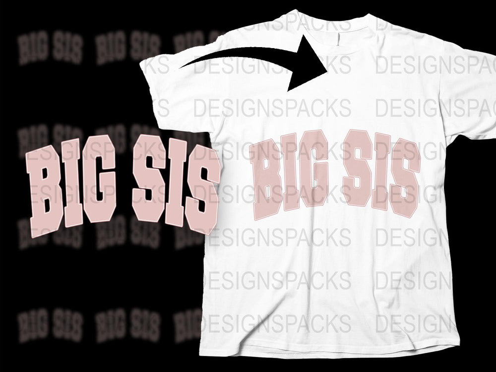 Big Sis T-Shirt, Bold Pink Text Design, Family Sibling Announcement Tee