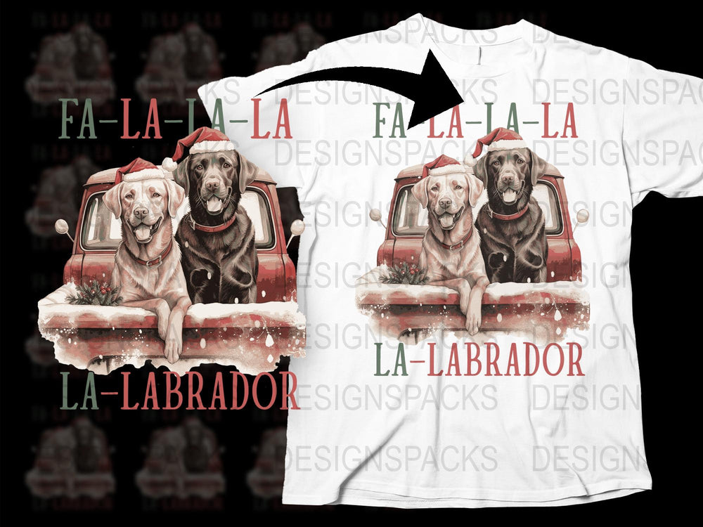 Fa-La-La Labrador Christmas T-Shirt, Holiday Dog Graphic Tee, Festive Pet Lover Gift, Red Truck Snow Design