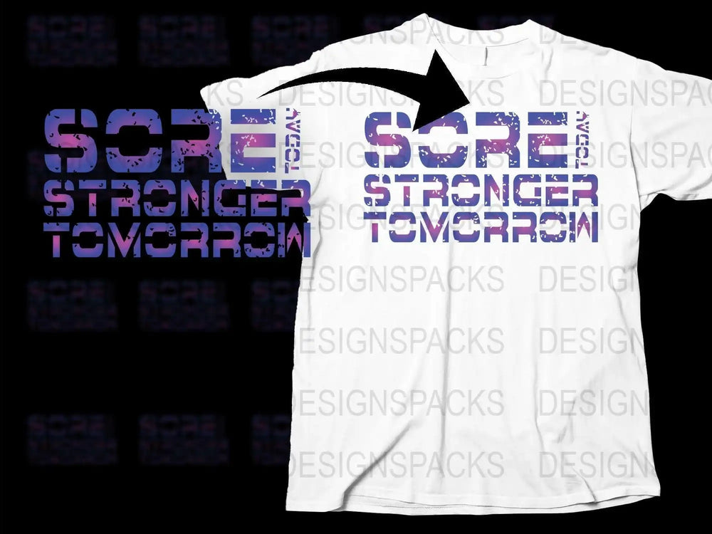Score Stronger Tomorrow Graphic T-Shirt, Purple Text Sports Tee, Motivational Gym Shirt, Unisex Apparel