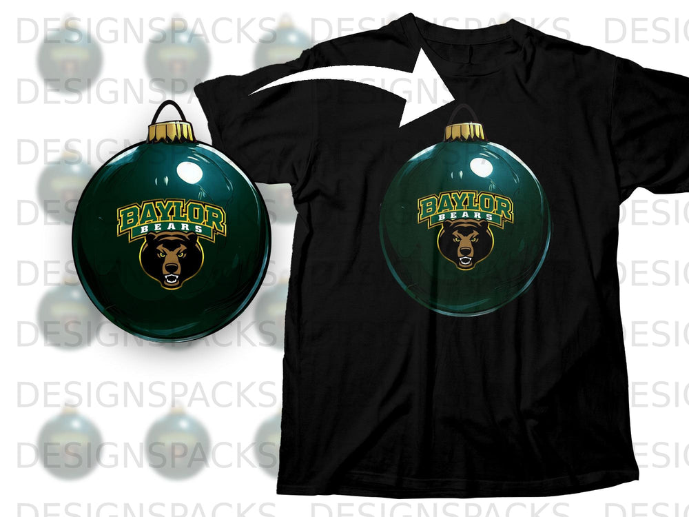Black t-shirt with a green Baylor Bears ornament design.