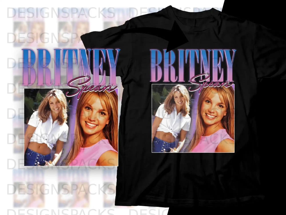Britney Spears graphic on black t-shirt.
