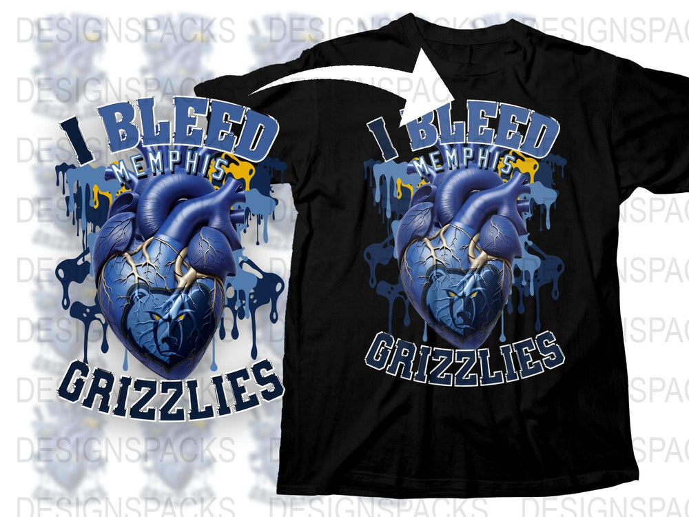 Memphis Grizzlies T-Shirt, I Bleed Memphis Slogan, Blue Heart Design, Basketball Fan Apparel, Unisex Black Tee