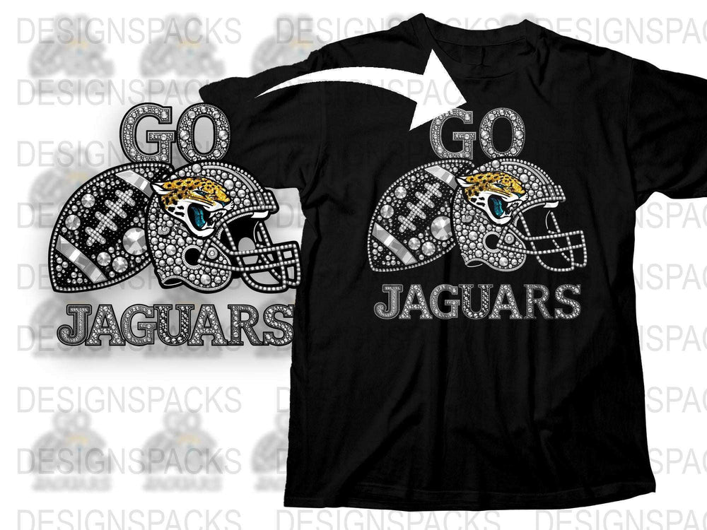 Jacksonville Jaguars Rhinestone T-Shirt, Football Team Fan Gear, Bling Sports Apparel, Unisex Black Tee