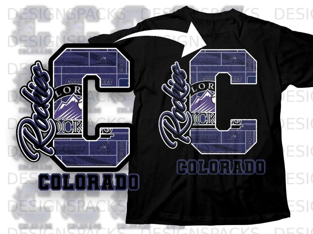 Colorado Rockies C Design Black T-Shirt