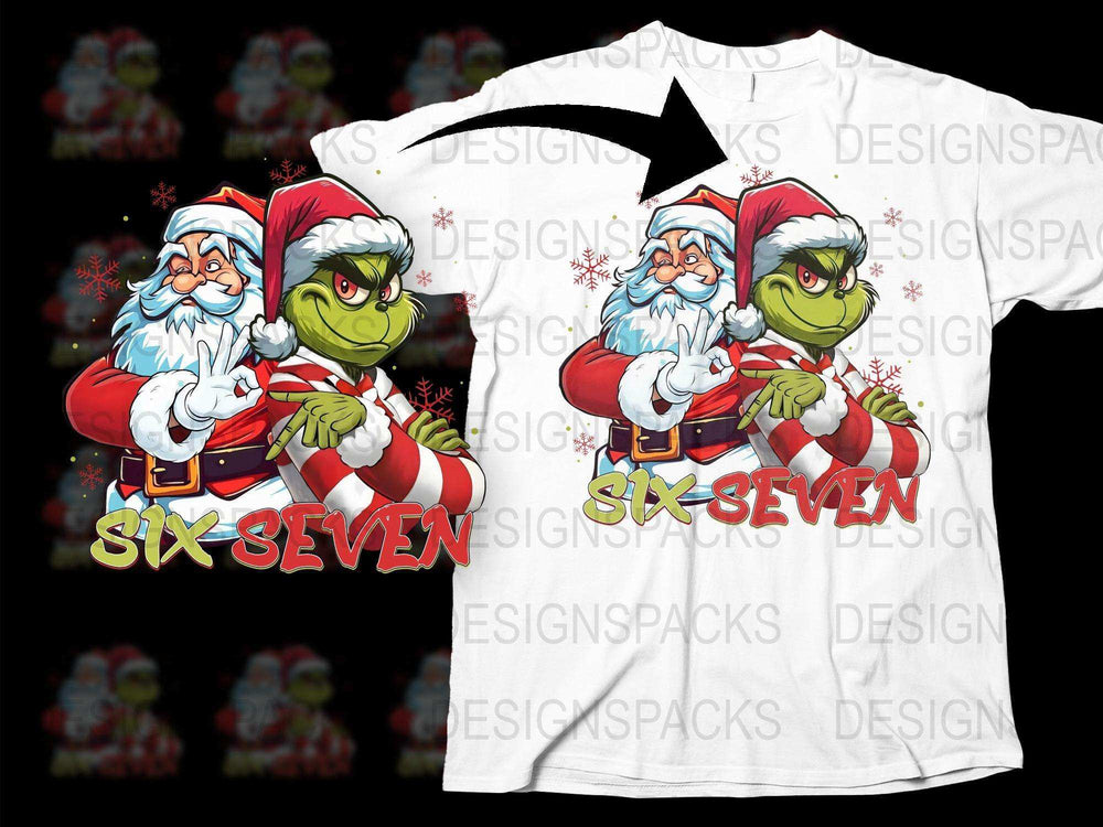Festive Santa and Grinch Graphic T-Shirt, Christmas Holiday Matching Family Tee, Fun Xmas Gift Idea