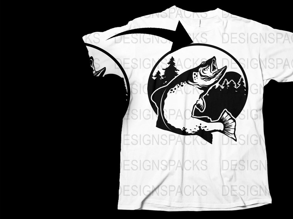 Men's Graphic T-Shirt with Black and White Fish Design, Casual Fishing Tee