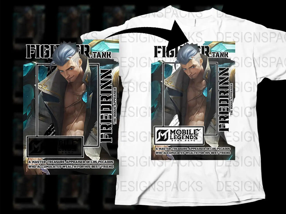 Mobile Legends Fredrinn Fighter Tank T-Shirt, Gaming Apparel, Graphic Tee for Gamers, Cool Character Design Shirt