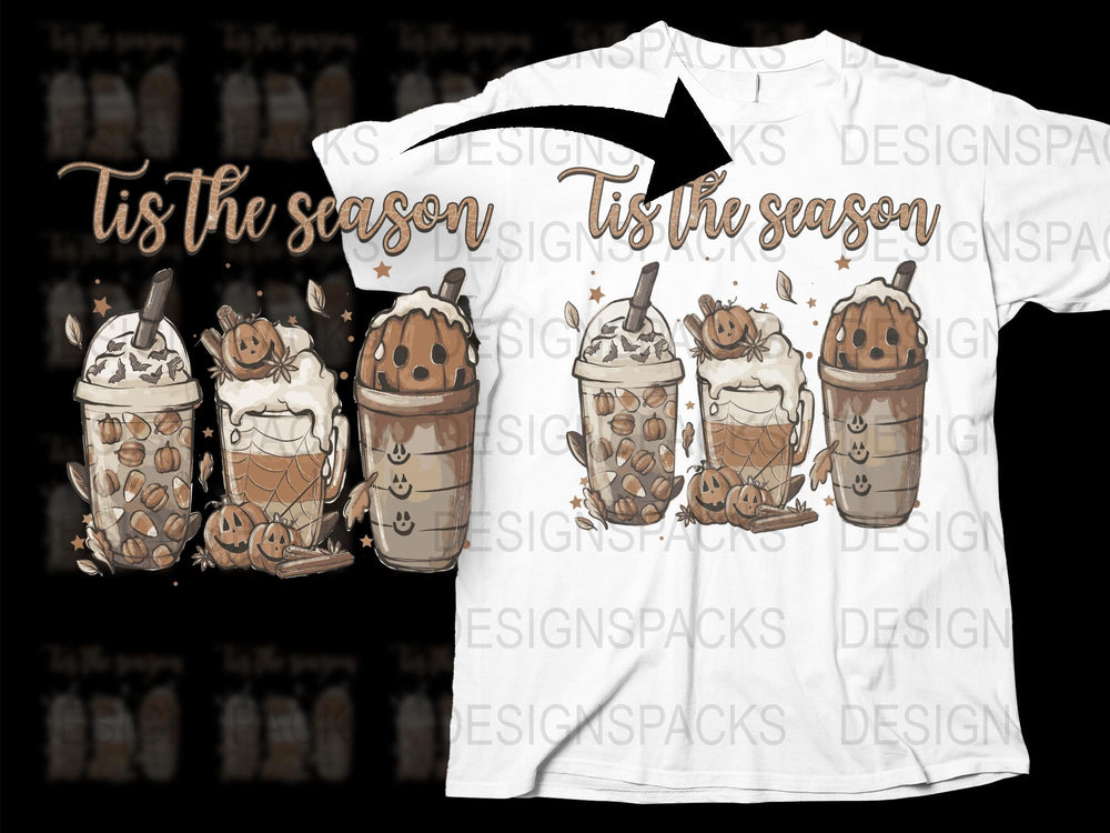 Autumn Coffee T-Shirt, Cute Fall Season Pumpkin Spice Latte Tee, Halloween Graphic Shirt, Casual Fashion Top for Women and Men