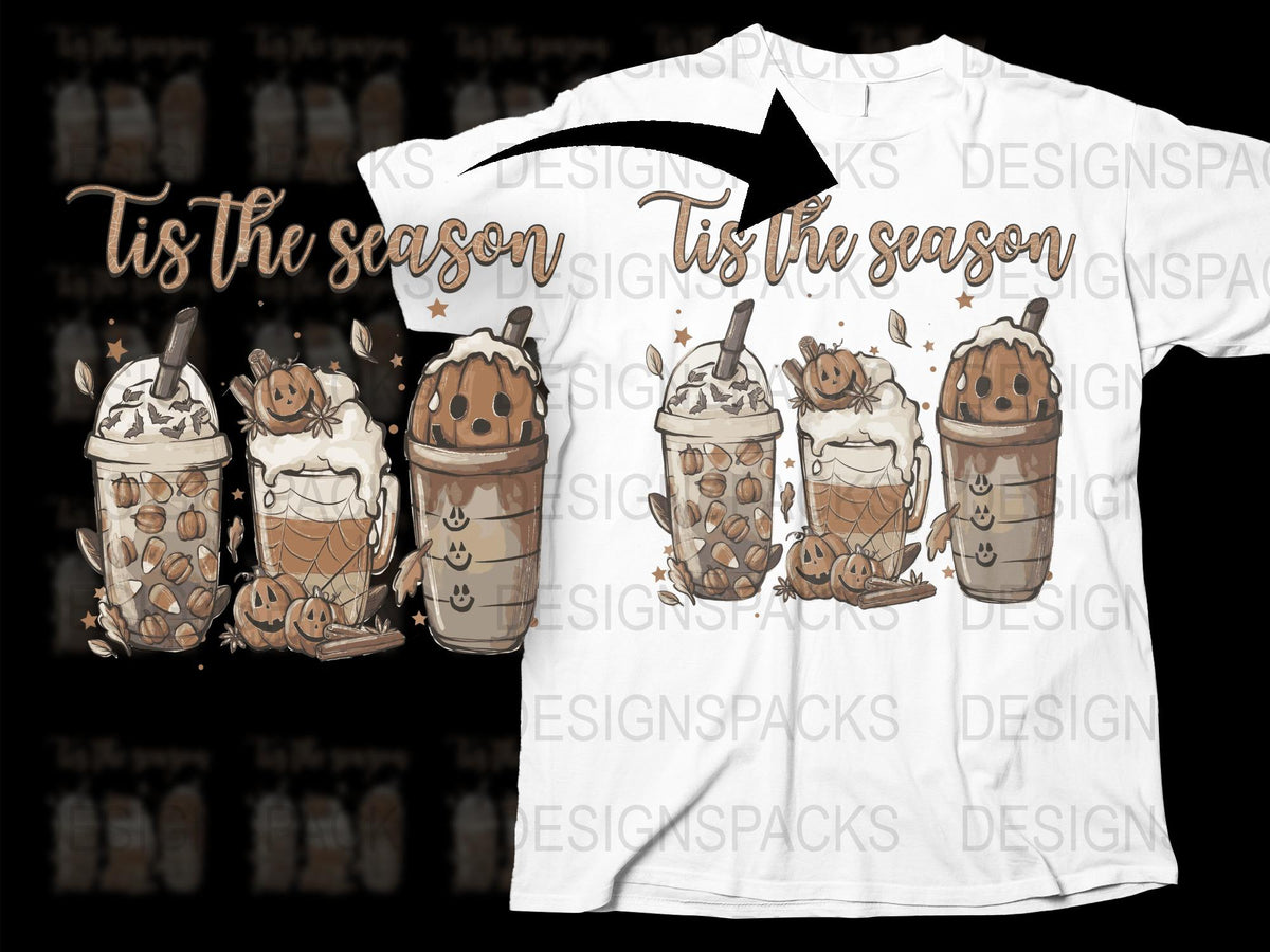 Autumn Coffee T-Shirt, Cute Fall Season Pumpkin Spice Latte Tee, Halloween Graphic Shirt, Casual Fashion Top for Women and Men