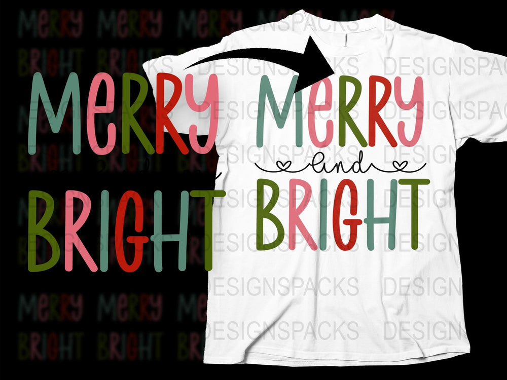 Merry and Bright Christmas T-Shirt, Festive Holiday Tee, Colorful Xmas Shirt Design, Unisex Winter Apparel