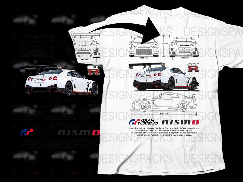 Nissan GT-R Nismo T-Shirt, White Graphic Tee, Racing Car Print, Motorsport Apparel, Gran Turismo Inspired Design, Unisex Clothing