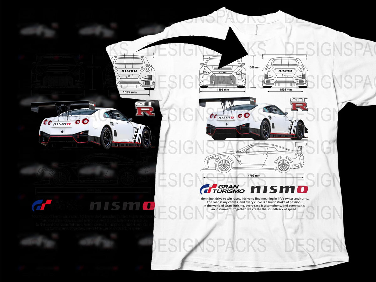 Nissan GT-R Nismo T-Shirt, White Graphic Tee, Racing Car Print, Motorsport Apparel, Gran Turismo Inspired Design, Unisex Clothing