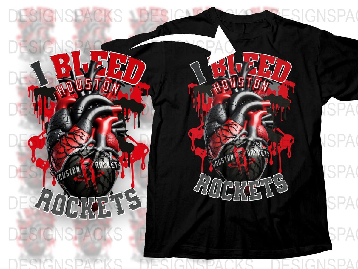 I Bleed Houston Rockets T-Shirt, Black and White Graphic Tee, Sports Fan Apparel, Basketball Shirt