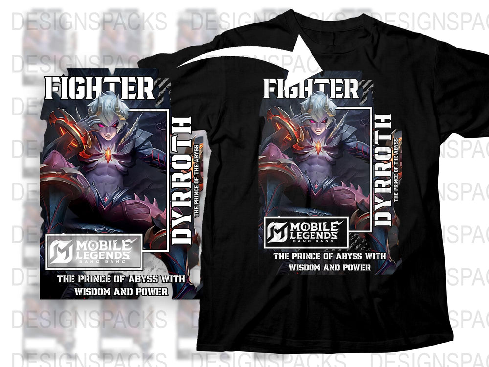 Mobile Legends Dyroth Graphic T-Shirt, Fighter Game Character Tee, Gaming Apparel, Wisdom and Power Design, Gift for Gamers