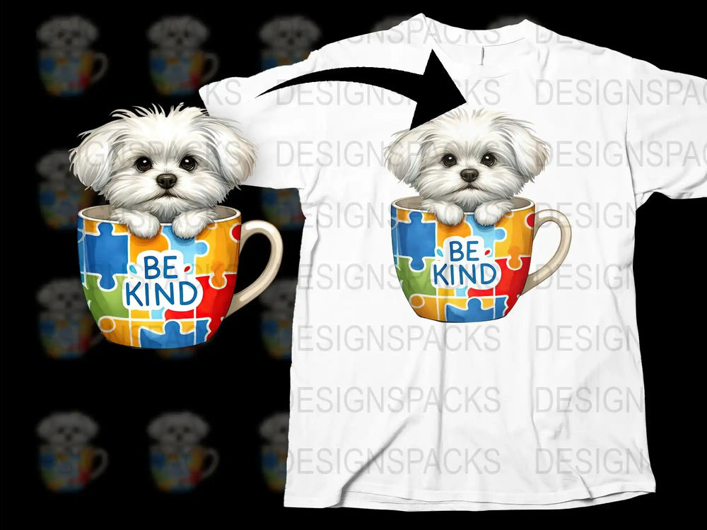 Be Kind Cute Puppy T-Shirt, Maltese Dog Graphic Tee, Colorful Mug Print, Animal Lover Gift, Unisex Fashion Top