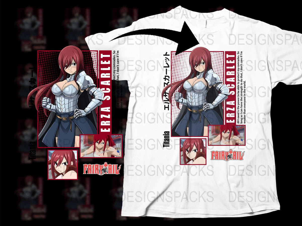 Erza Scarlet Anime T-Shirt Fairy Tail Graphic Tee Custom Otaku Apparel, Unisex Manga Shirt Cotton