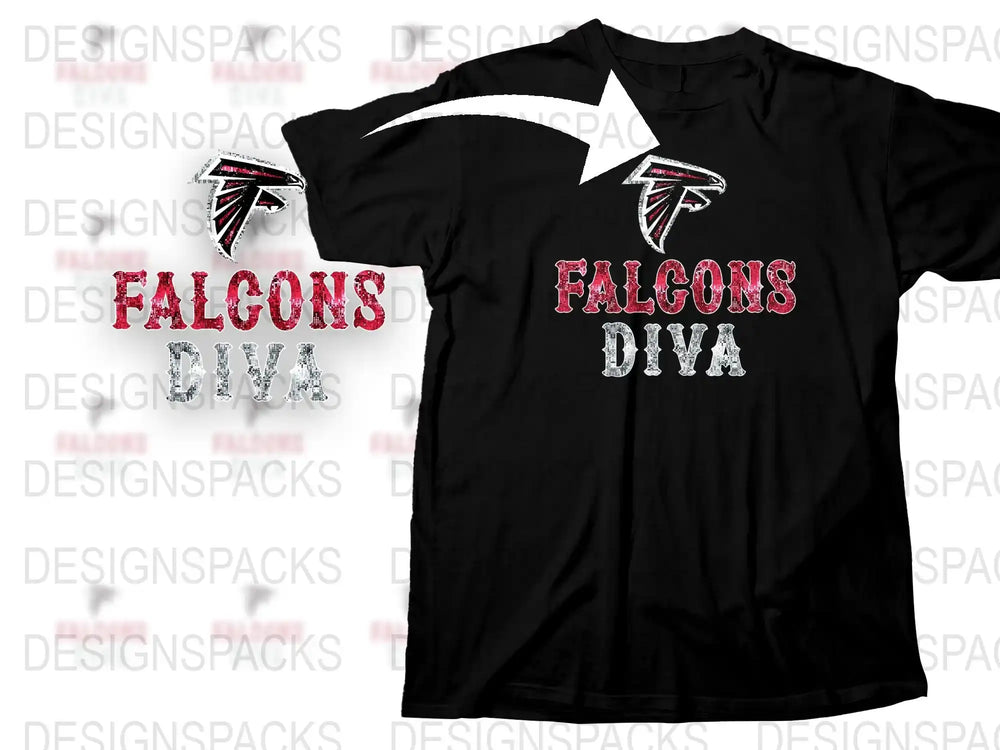 Falcons Diva T-Shirt, Black Graphic Tee, Women's Sports Apparel, Football Fan Gear, Gift for Her