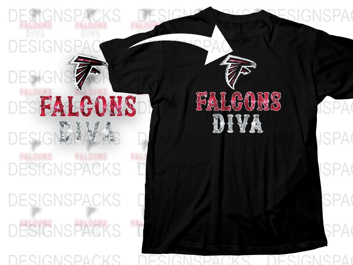 Falcons Diva T-Shirt, Black Graphic Tee, Women's Sports Apparel, Football Fan Gear, Gift for Her