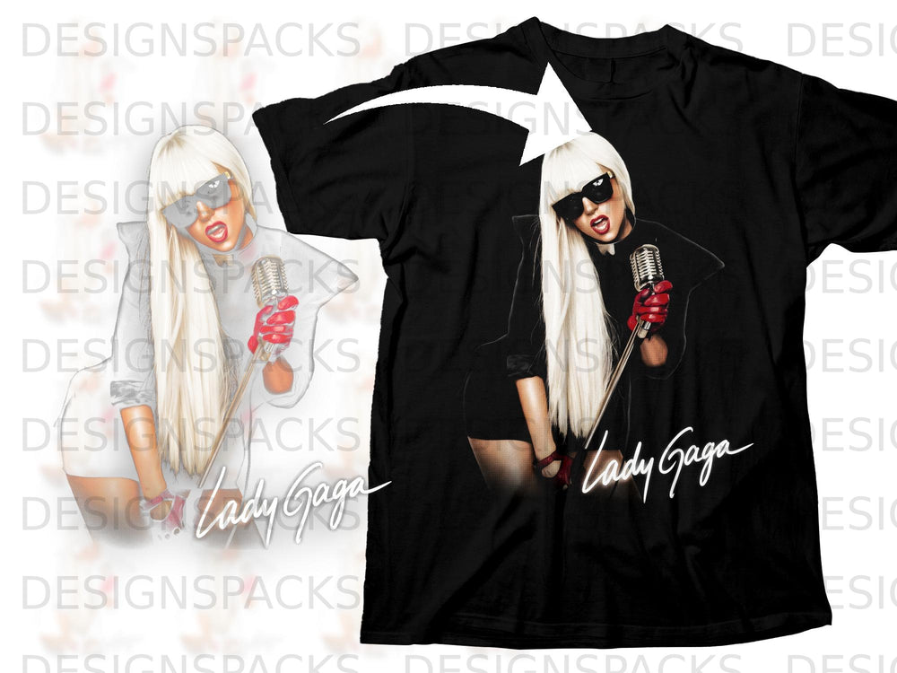Black t-shirt with Lady Gaga graphic and signature.