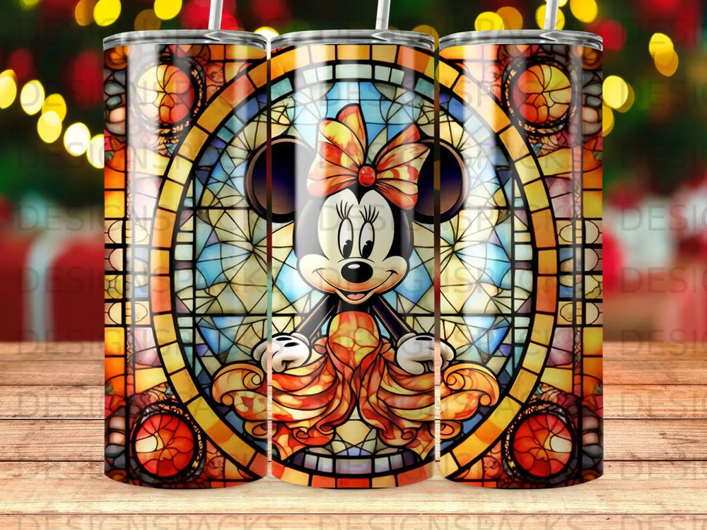 Minnie Mouse stained glass design on a tumbler.