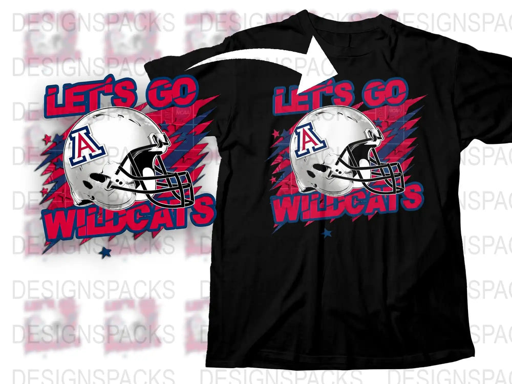 Arizona Wildcats T-Shirt, Let's Go Team, Football Helmet Graphic Tee, Sports Fan Apparel, Black Cotton Shirt