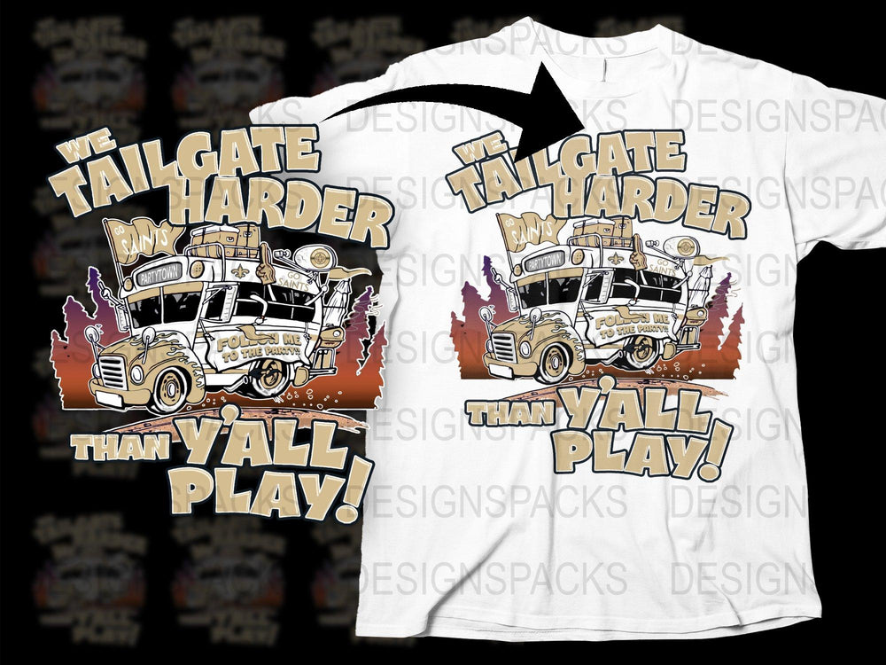Tailgate Harder Than Y'all Play T-Shirt, Vintage Fire Truck Design, Sports Fan Apparel, Game Day Tee