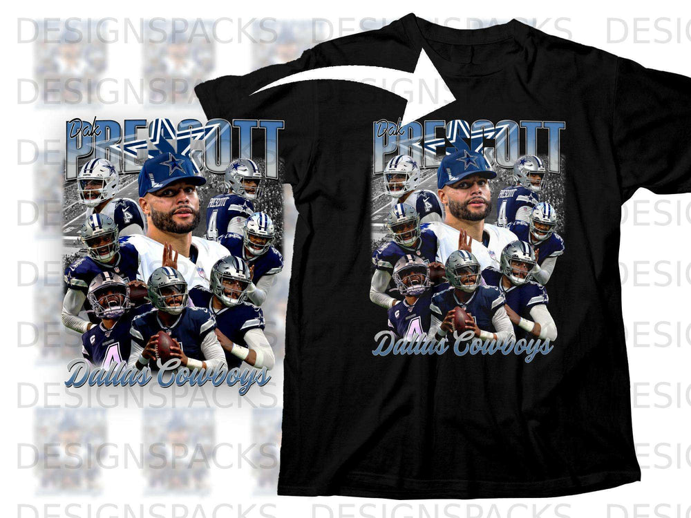 Dak Prescott Dallas Cowboys t-shirt with team and player graphics.