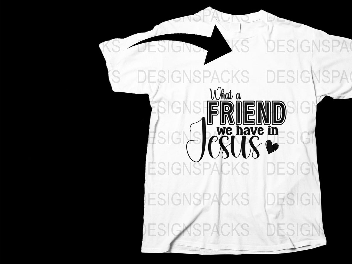 White Christian T-Shirt with 'What a Friend We Have in Jesus' Quote, Inspirational Religious Clothing