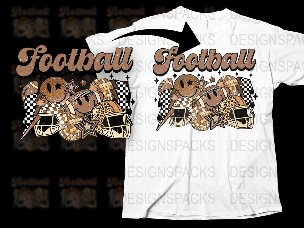 Vintage Football T-Shirt, Retro Sports Graphic Tee, Checkered Pattern, Star Design, Casual Athletic Wear