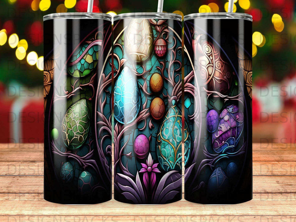 Stained glass pattern with jewel-like teardrops and floral accents.