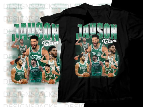 Jayson Tatum in Celtics uniform, athletic design with 