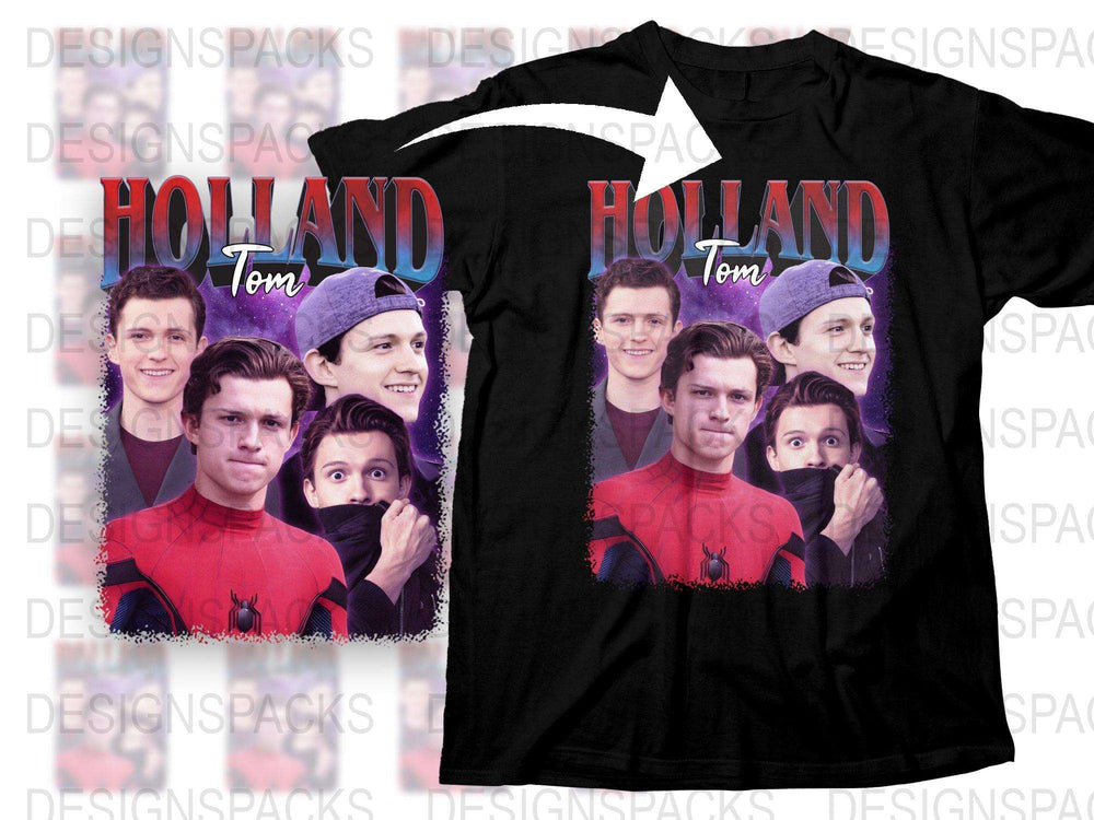 Tom Holland Fan T-Shirt, Spiderman Movie Inspired, Actor Graphic Tee, Multiple Poses, Black Cotton Shirt