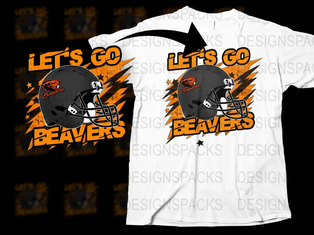 Let's Go Beavers Graphic T-Shirt, Sports Fan Tee, Football Helmet Design, Bold Orange and Black Colors