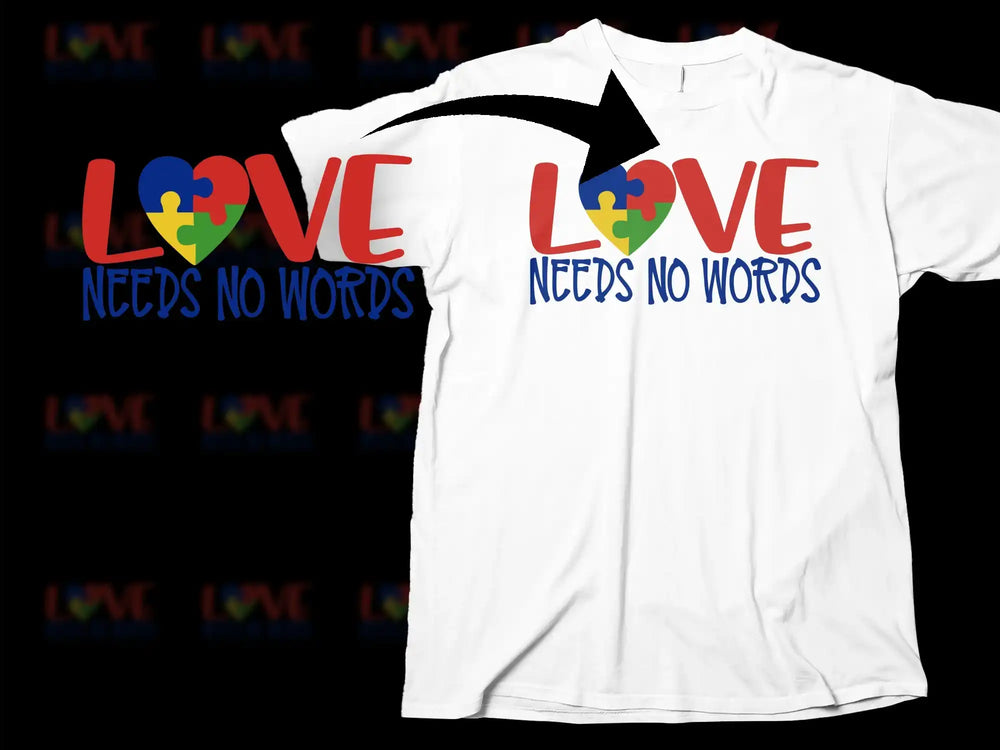 Autism Awareness T-Shirt Love Needs No Words Puzzle Heart Graphic Tee