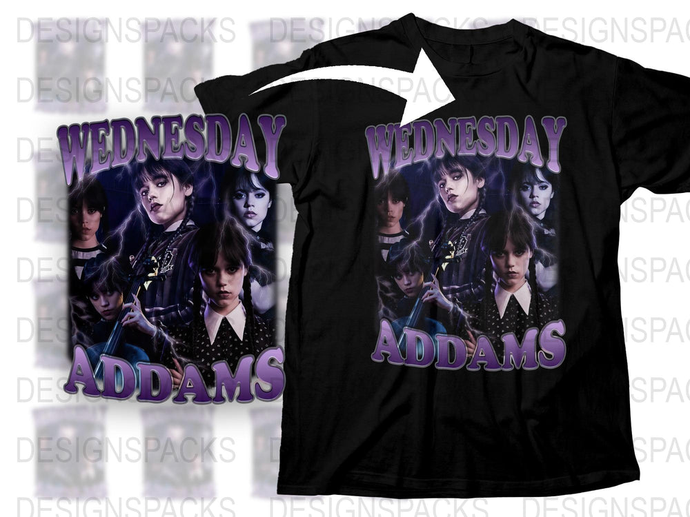 Wednesday Addams Inspired T-Shirt, Gothic Fiction Fans Apparel, Unique Graphic Tee, Purple Design