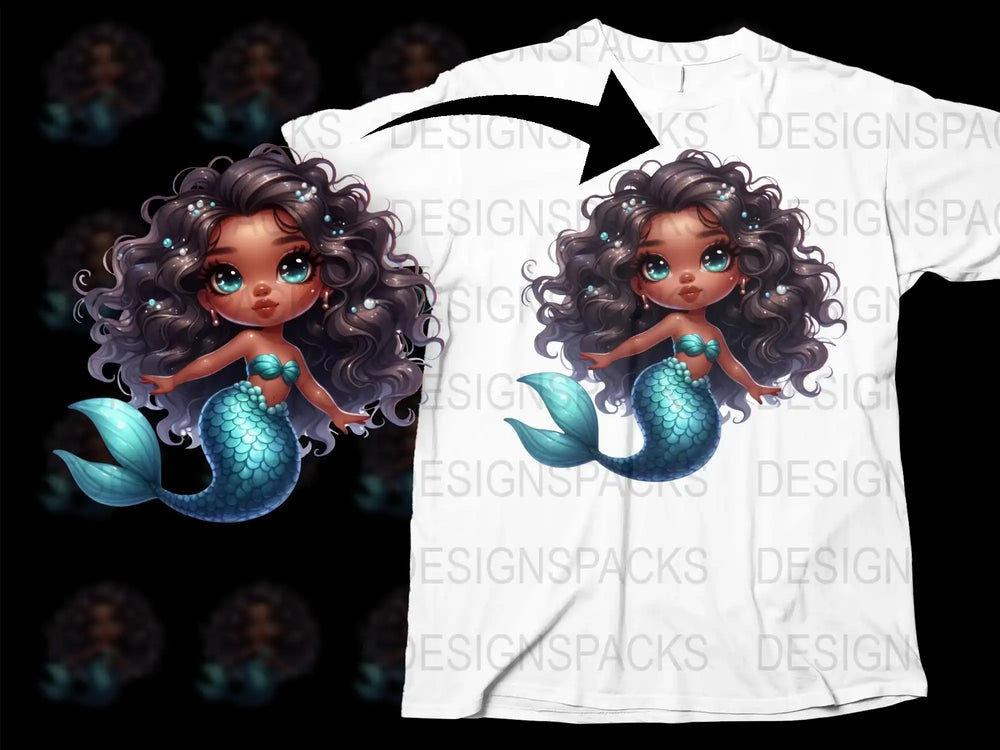 Cute Mermaid Cartoon Graphic T-Shirt, Ocean Theme, Girls Fashion Tee, Fantasy Sea Creature, Kids and Adults Sizes Available
