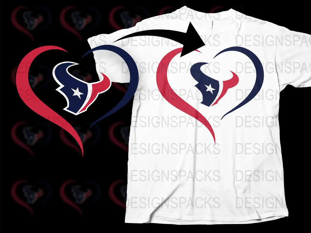Houston Texans Heart Logo T-Shirt, Patriotic Red White Blue, NFL Fan Apparel, Unisex Adult Sizes, Gift Idea