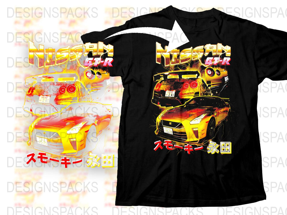 Nissan GTR Graphic T-Shirt, Japanese Text, Racing Car Print, Men's Black Tee, Automotive Enthusiast Gift