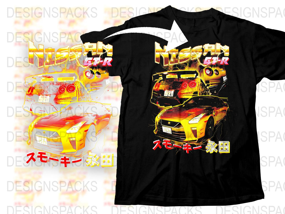 Nissan GTR Graphic T-Shirt, Japanese Text, Racing Car Print, Men's Black Tee, Automotive Enthusiast Gift