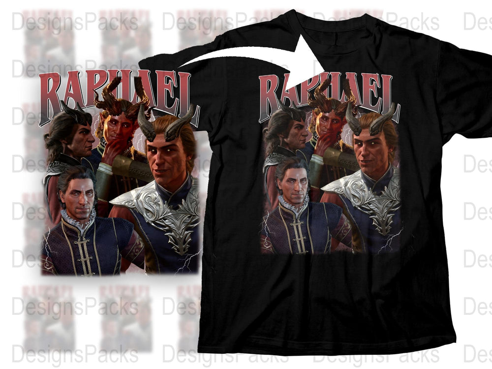 Rapliel Fantasy Warrior Graphic T-Shirt, Men's Dark Fashion Tee, Unique Character Print Shirt