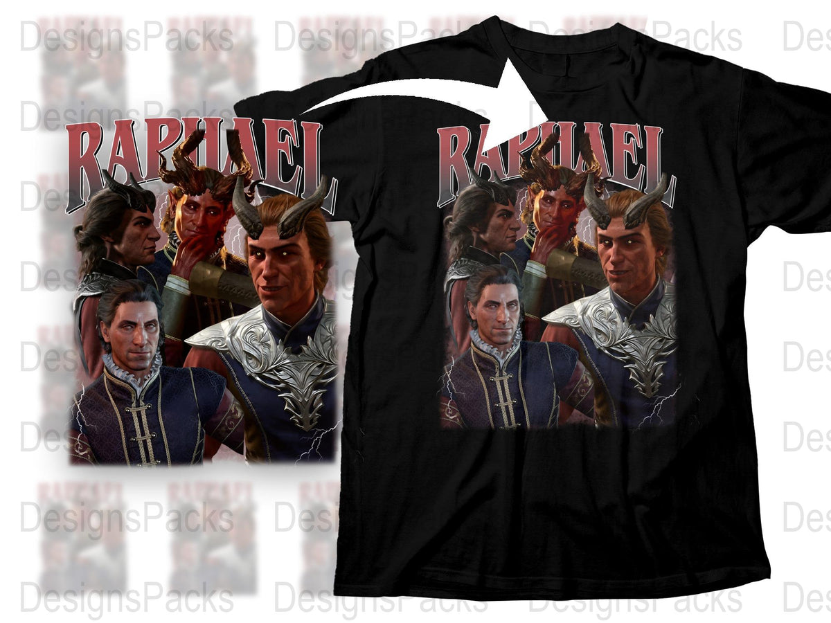 Rapliel Fantasy Warrior Graphic T-Shirt, Men's Dark Fashion Tee, Unique Character Print Shirt