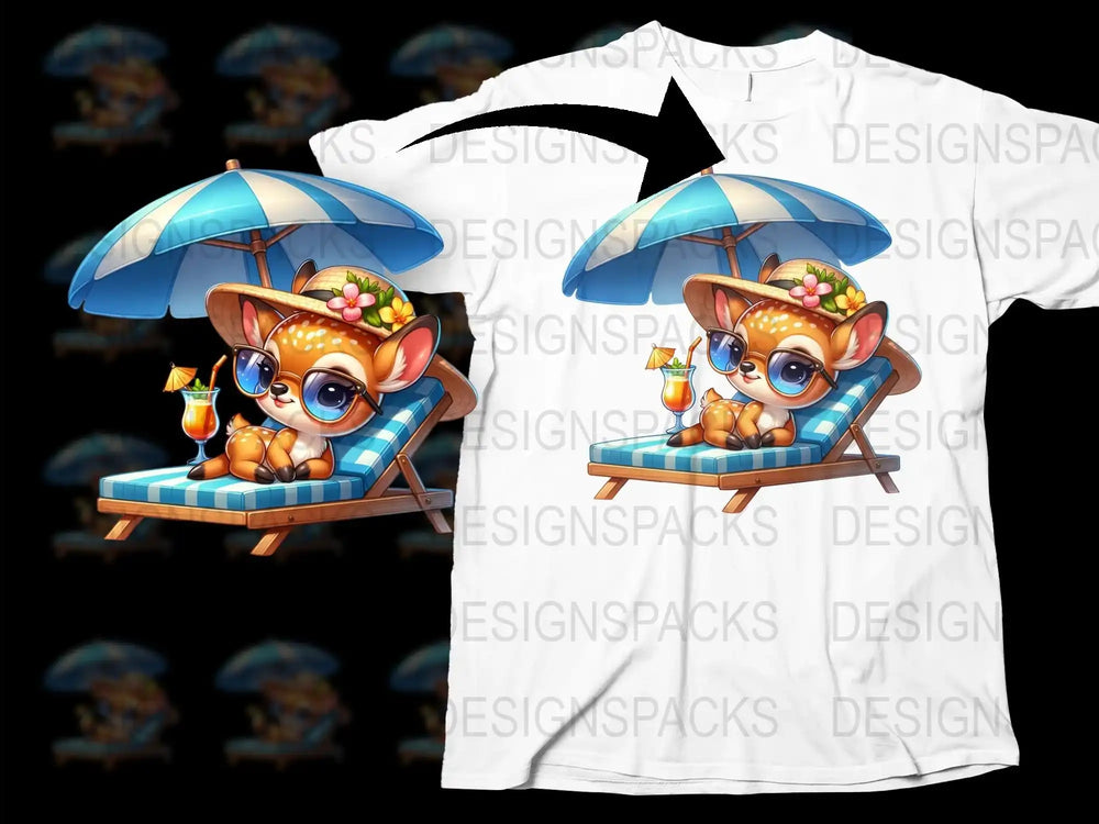 Cute Deer in Sunglasses T-Shirt, Summer Beach Animal Graphic Tee, Kids and Adults Sizes Available