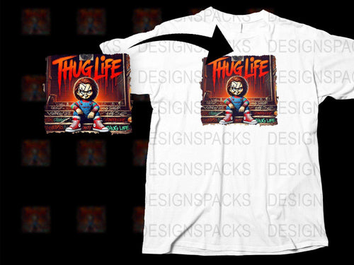 Thug Life Cartoon Character T-Shirt, Urban Street Style Graphic Tee, Vibrant Comic Design, Unisex Clothing