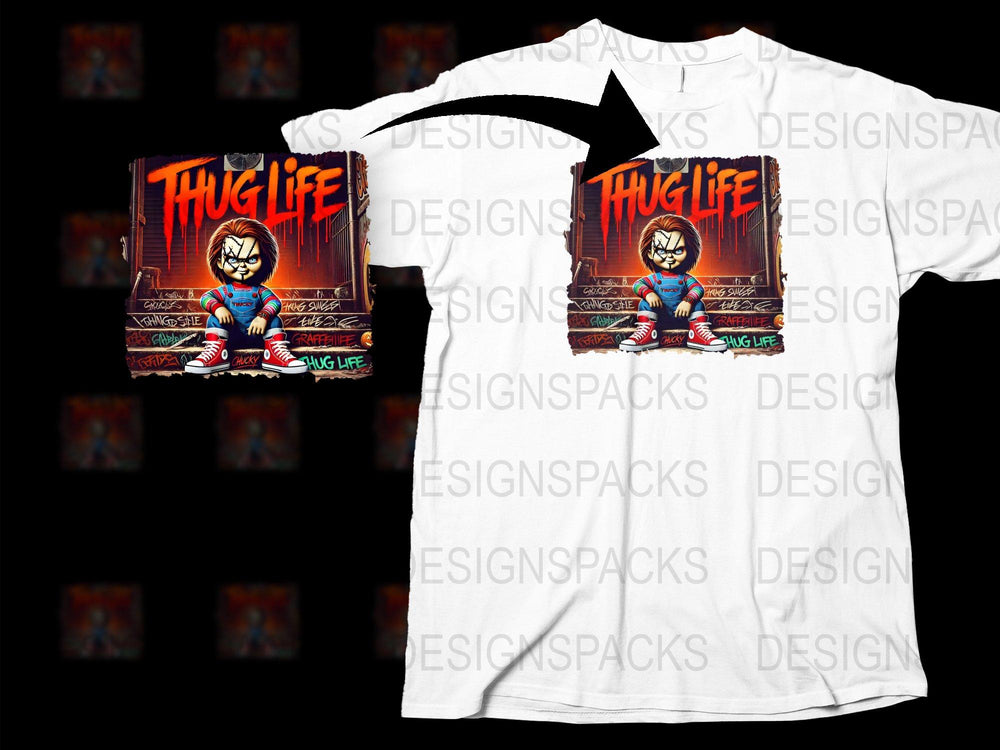 Thug Life Cartoon Character T-Shirt, Urban Street Style Graphic Tee, Vibrant Comic Design, Unisex Clothing